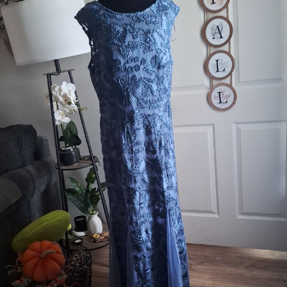 Alex Evenings Blue Embroidered Maxi Dress
